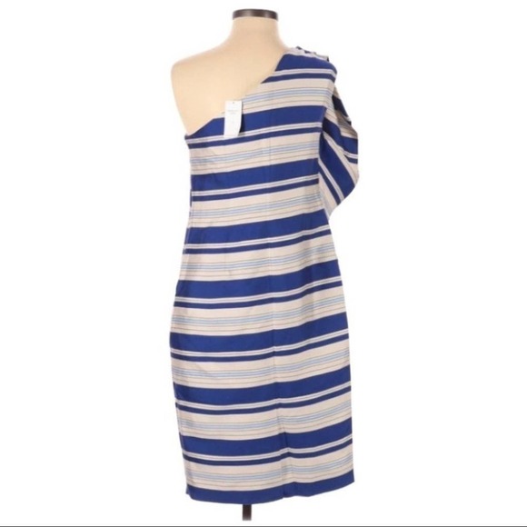 BANANA REPUBLIC One Shoulder Bow Stripe Dress Size 4 NEW - Picture 3 of 8